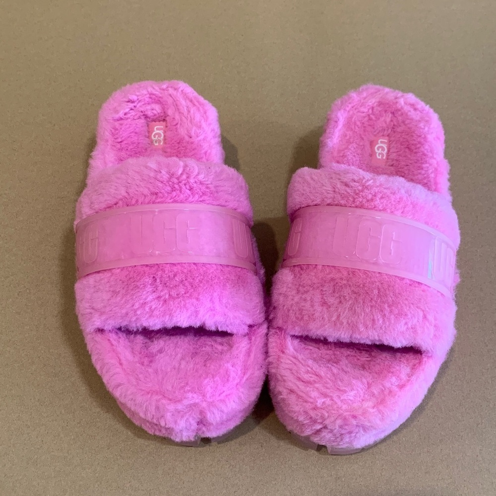 UGG Vibrant Pink Fluffy Slides